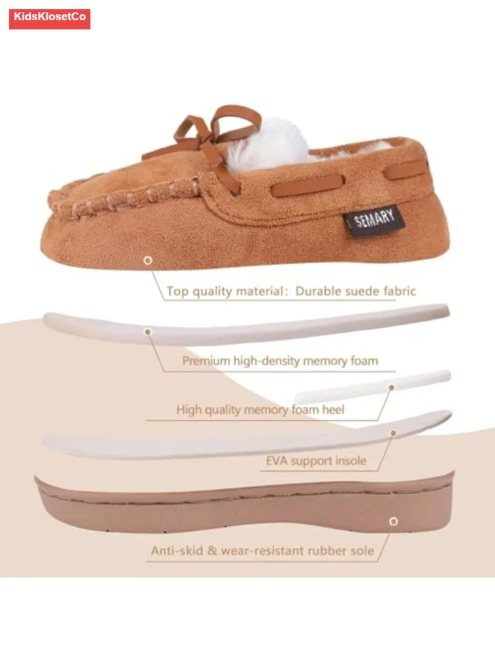 Kids Mocc with Memory Foam, Faux Fur Lined, TPR Sole